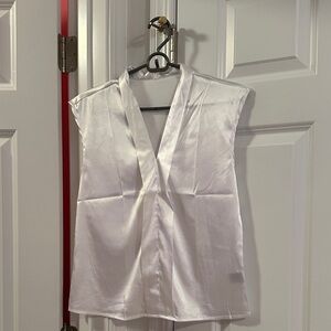 SHEIN White Satin V-Neck Blouse